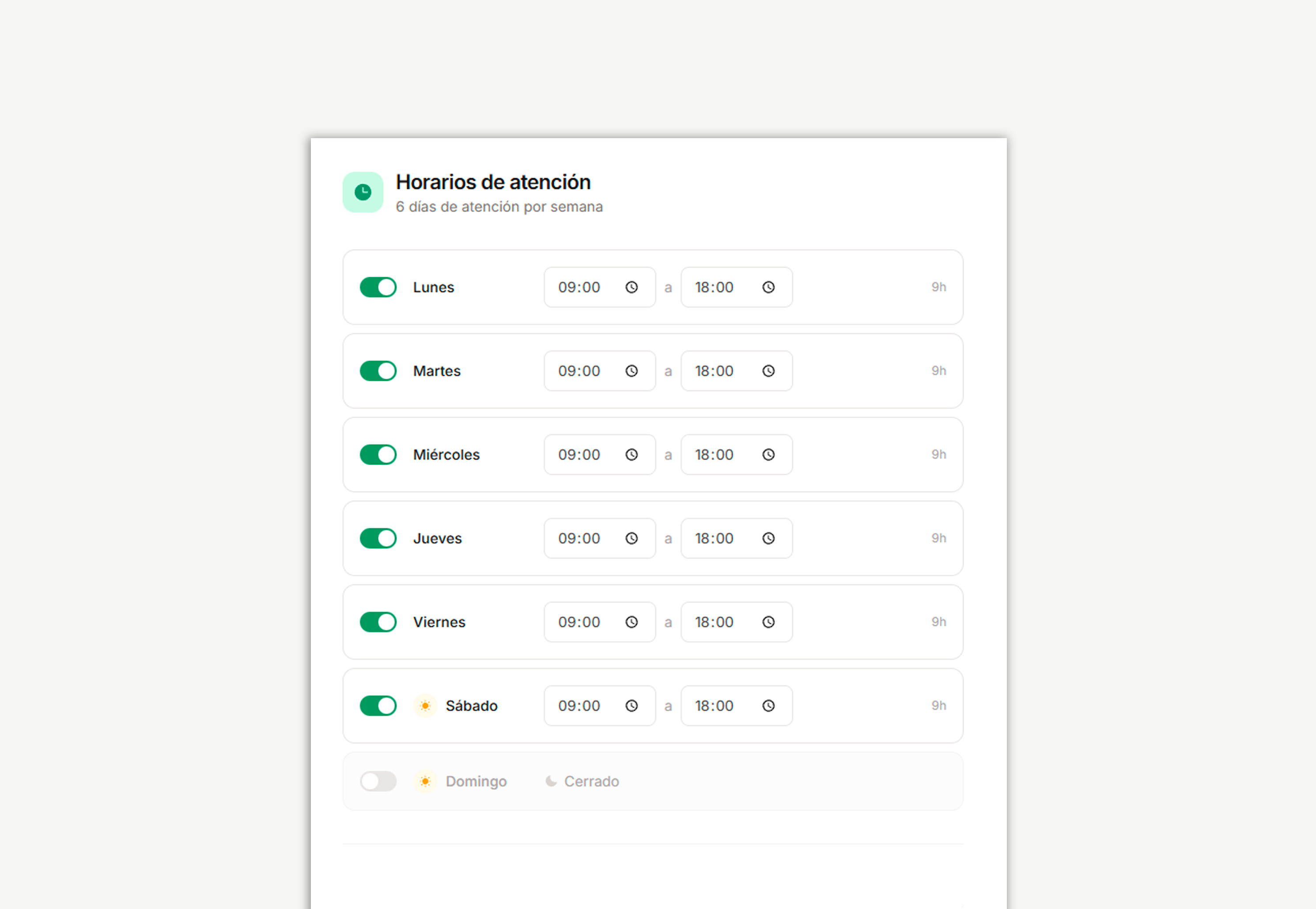 Configuración de horarios