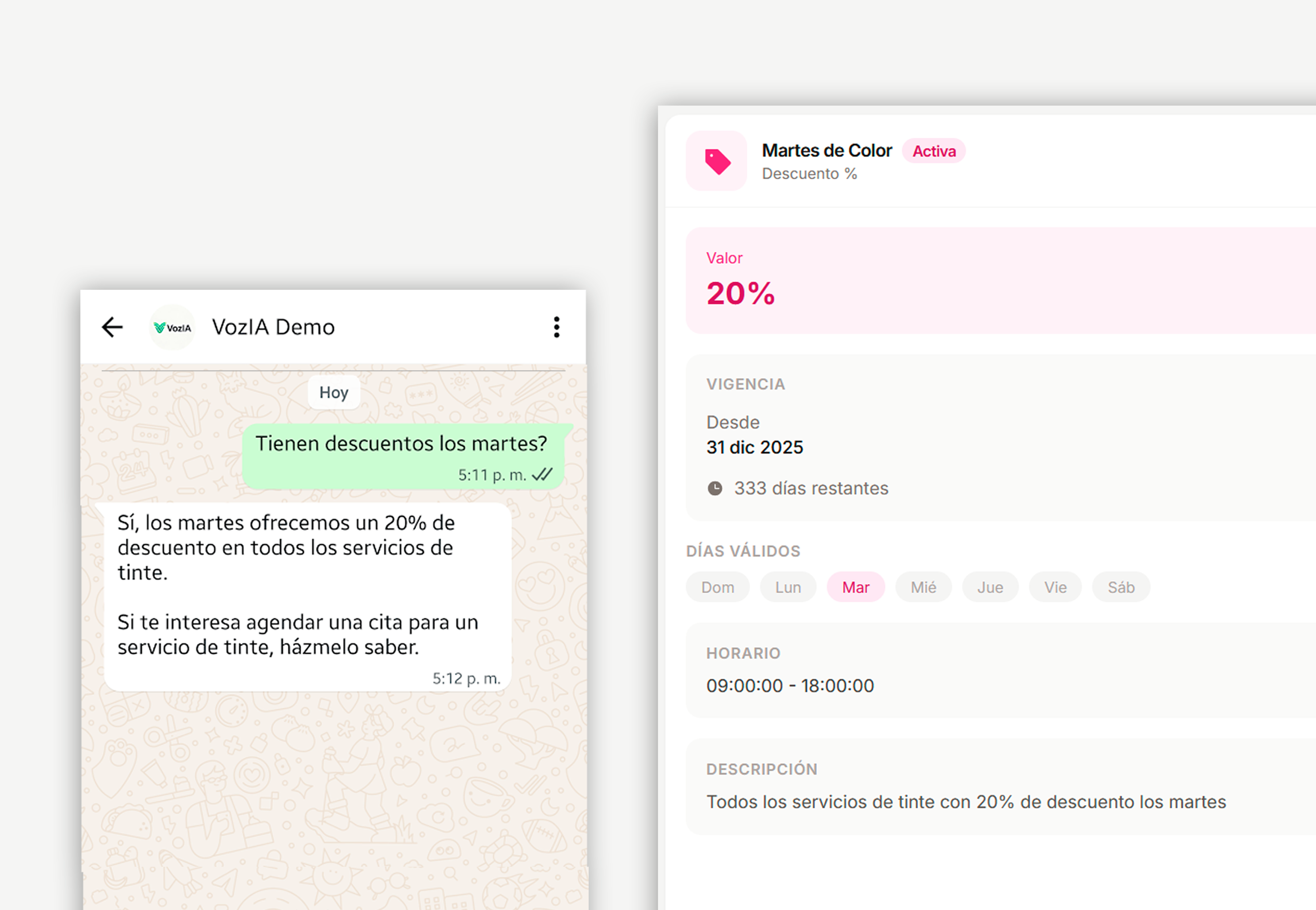 "Tenemos 20% en keratina hasta el viernes"